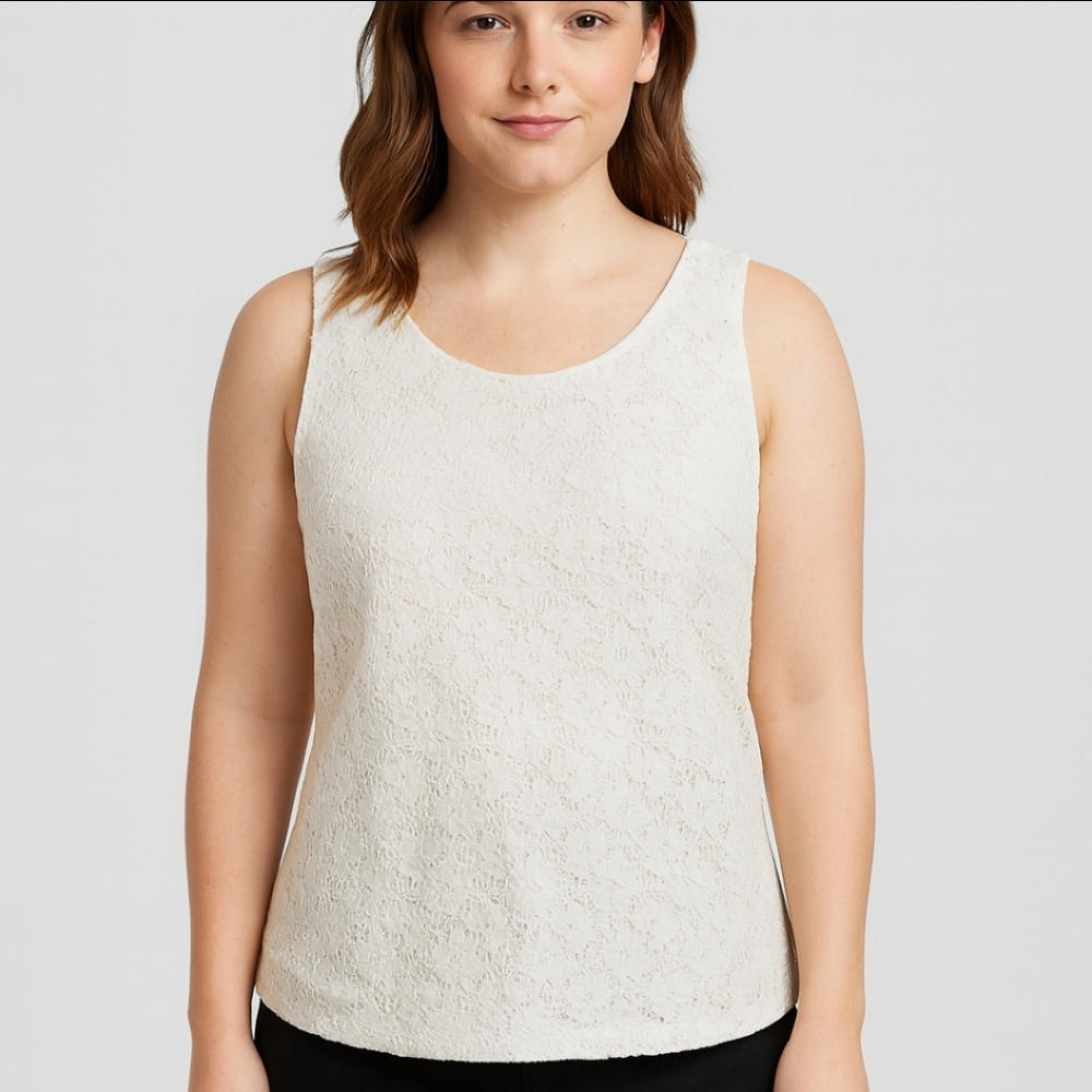 212 Collection White Eyelet Sleeveless Top Sz XL